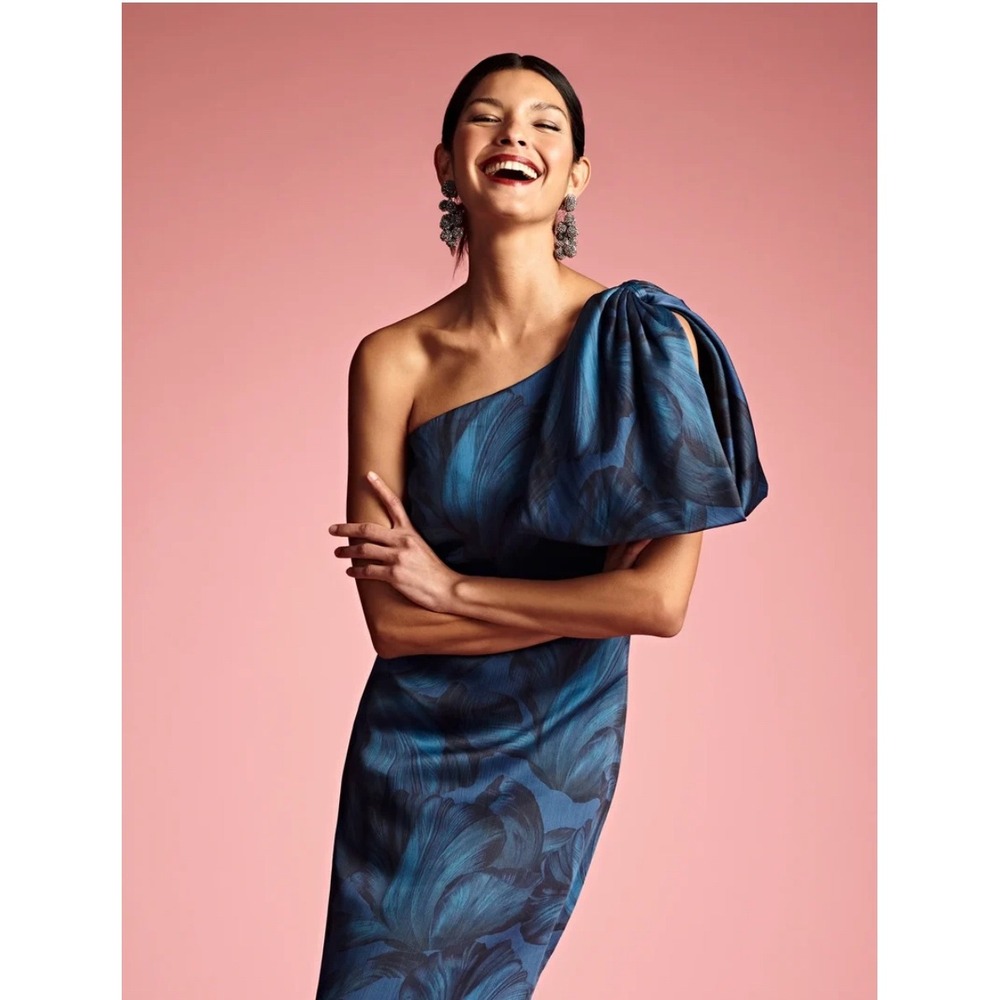 Women's blue Sachin and Babi one shoulder bow evening dress size 8 - Picture 2 of 14